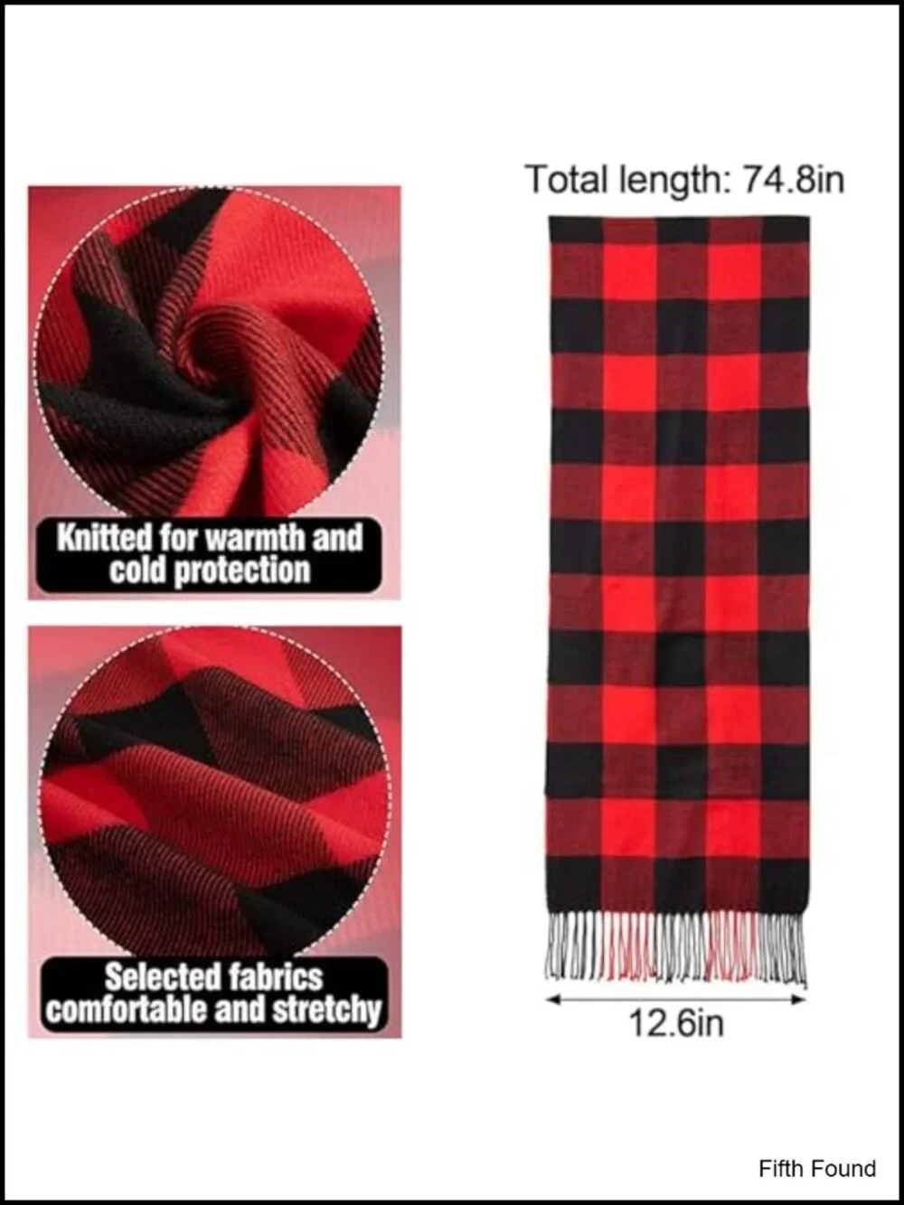 Unisex Tartan Plaid Soft Acrylic Blend Winter Scarf Long Fringe Wrap